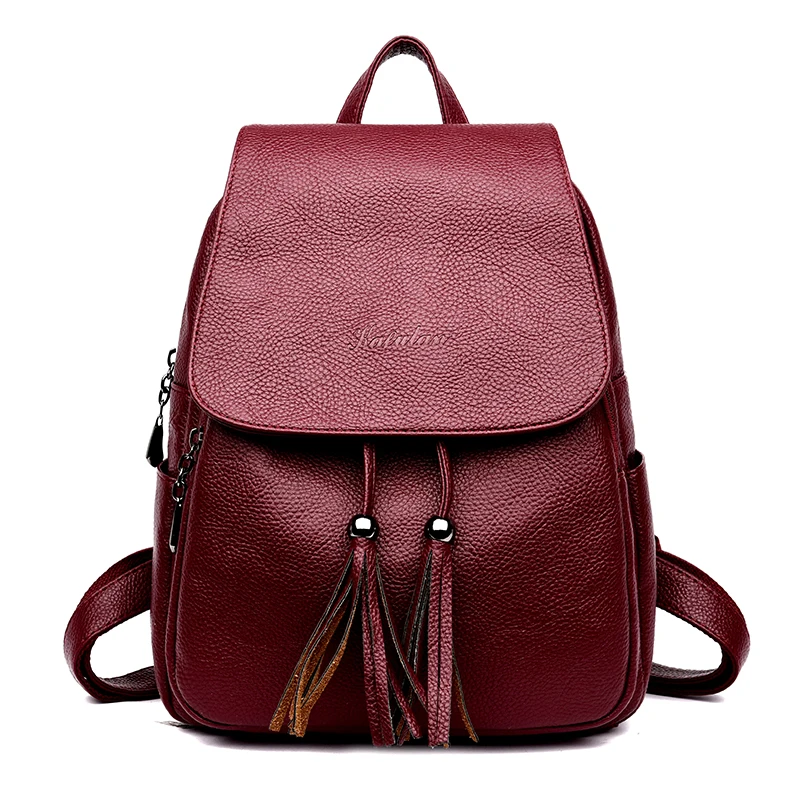 Dropshipping Women Backpack High Quality PU Leather Bag For Teenage Girl Fashion Two Tassel Flap Daily School | Женские сумки