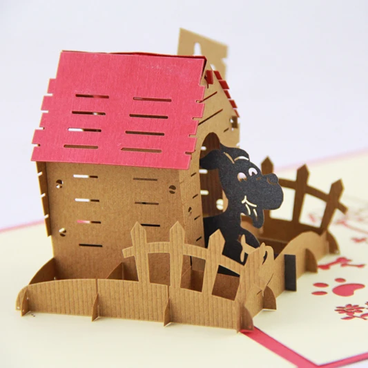 Собака дом День рождения карты/3D всплывающие Поздравительные открытки/подарок