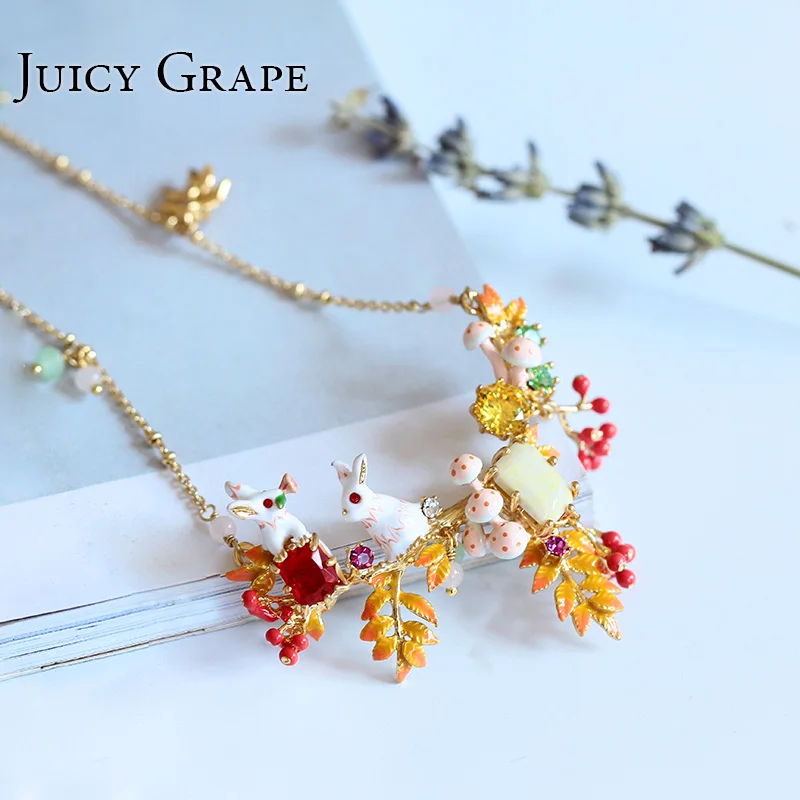 LES Nereides New Arrivals Enamel Alice Small White Rabbit Plated Gold Necklace Clavicle Chain Jewelry Women Fashion Necklace|fashion choker|gold