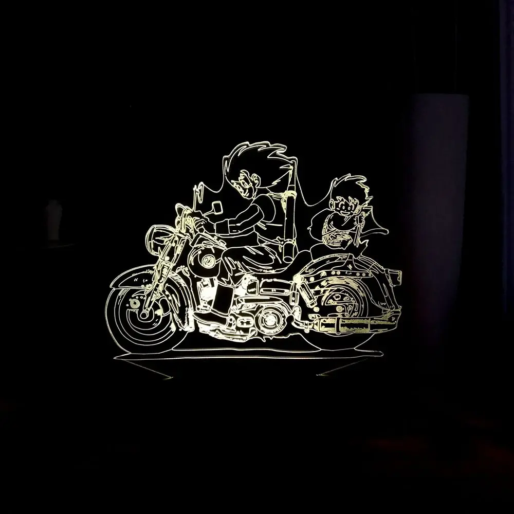 Мультфильм два мальчик ездить мотоцикл Led ночник USB Сенсорный пульт 3D настольный