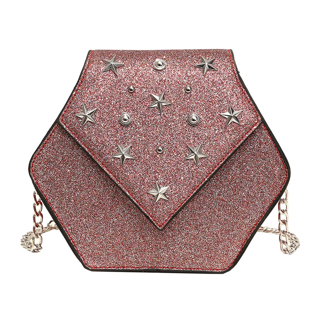 Женская кожаная сумка через плечо с блестками и звездами пляжная мессенджер
