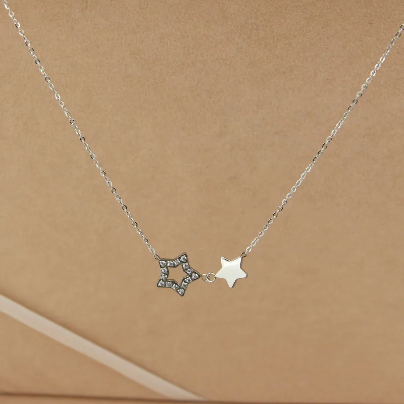 Модное ожерелье из нержавеющей стали с кулоном в виде двойной звезды кристаллами