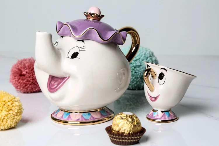 

New Cartoon Beauty And The Beast Teapot Mug Mrs Potts Chip Tea Pot Cup One Set Lovely Gift Fast Post drop shipping