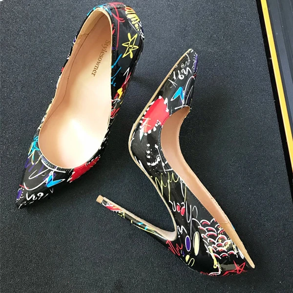 Stylesowner/Новинка года; дизайнерские черные туфли-лодочки на высоком каблуке с красным сердцем; пикантные красивые туфли с острым носком на тонком каблуке; Размеры 33-44