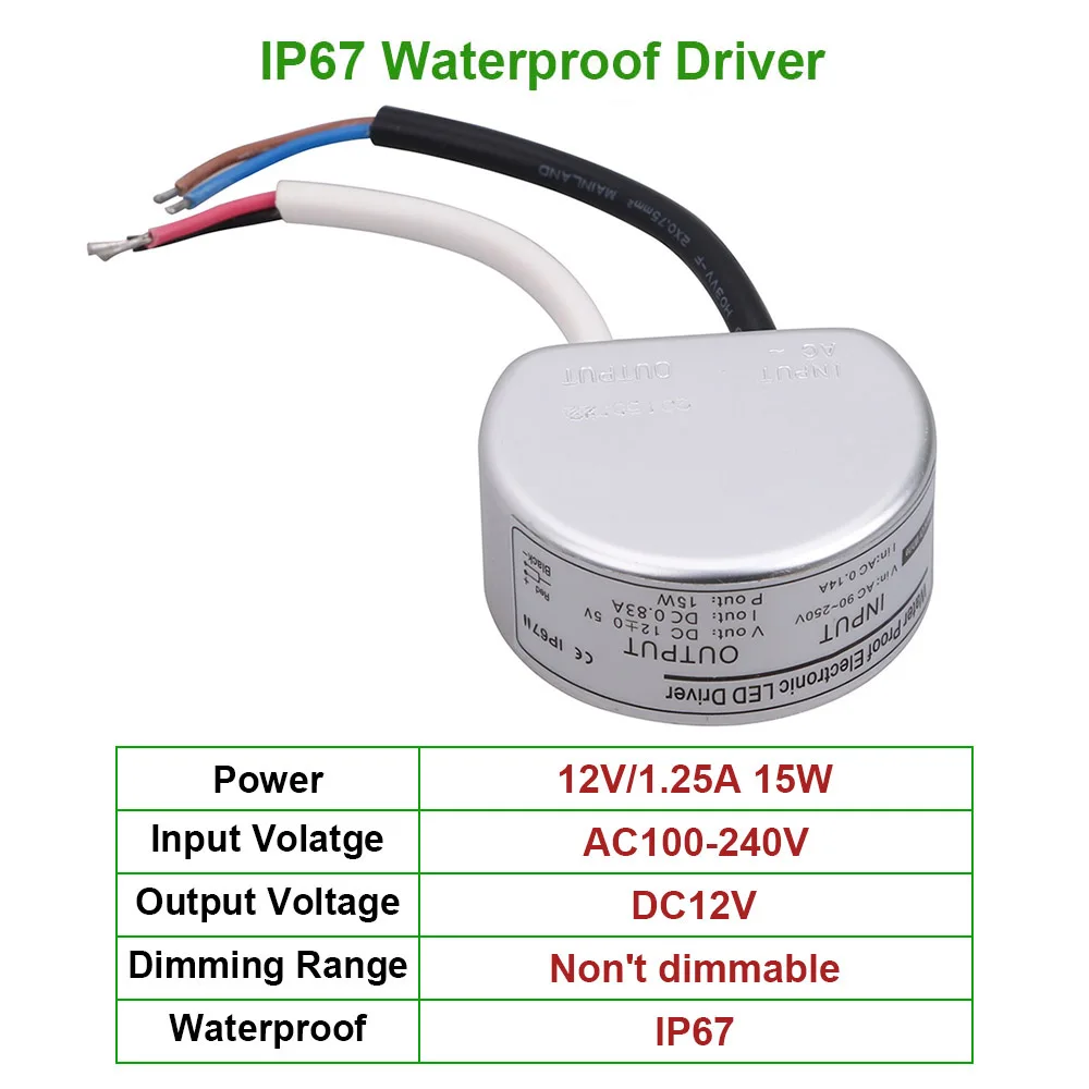 15 Вт AC100-240V конвертировать в DC12V IP67 Открытый водонепроницаемый светодиодный драйвер питания для прожекторная софитная лампа трансформатор освещения