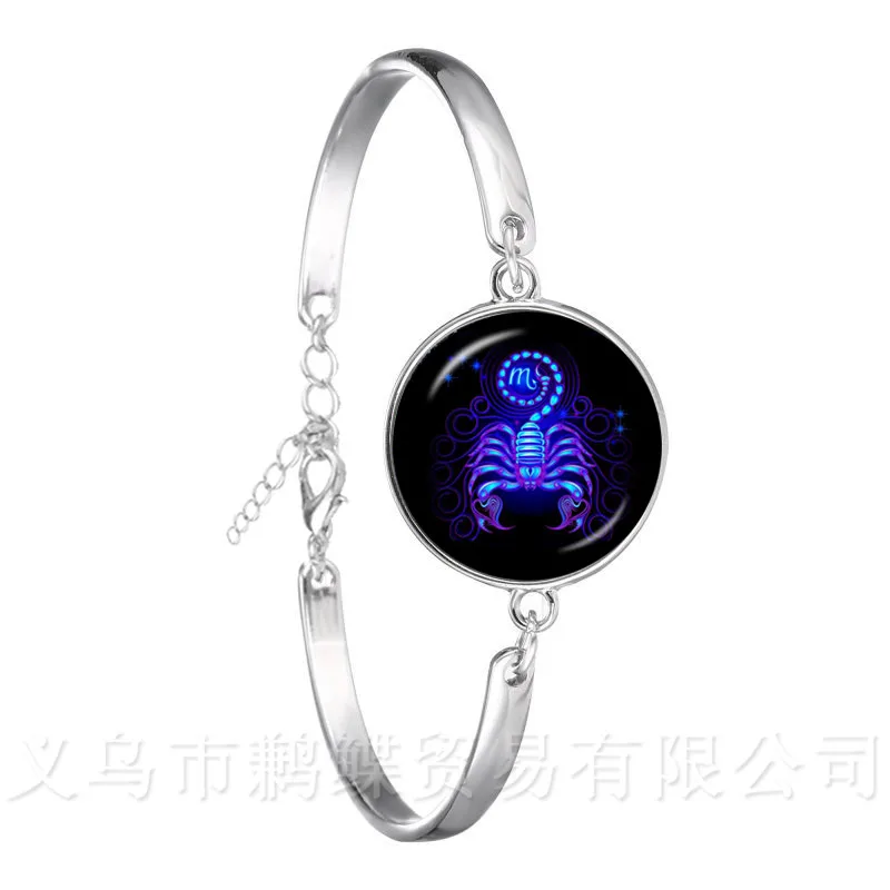 New 12 Zodiac Signs Bracelet Retro Twelve Constellations Cabochon Glass Time Gem Silver Plated Chain Bangle For Gift | Украшения и