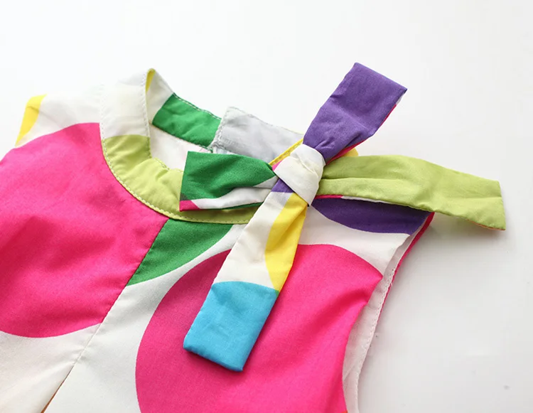 [Bosudhsou] 007# Sunshine New Summer Hot Sale Girls Dresses Sleeveless Colorful Polka Dot Printed Bowknot Leisure Dress | Детская одежда