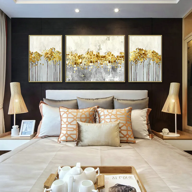 Золотая Абстрактная живопись 3 шт. акриловая Картина на холсте картина quadro caudro