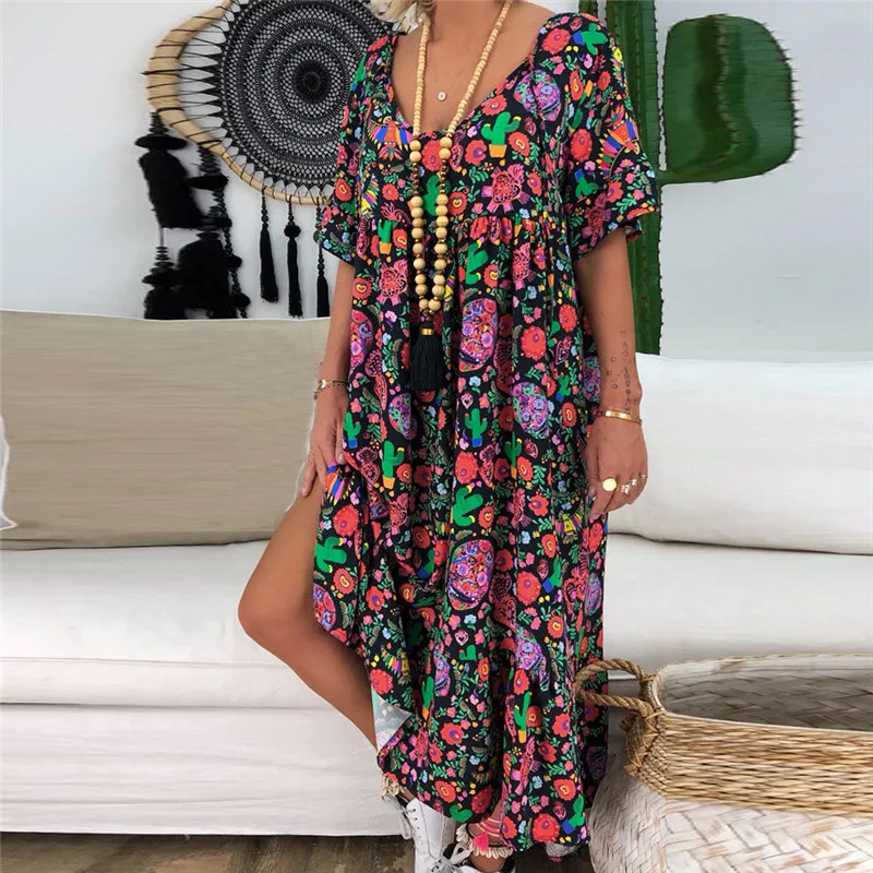 Женское свободное платье с принтом JAYCOSIN Повседневное Платье макси коротким