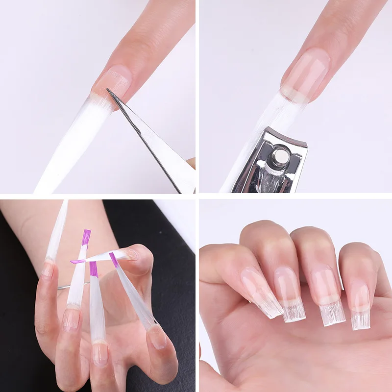 10Pcs Nail Art Fiberglass for UV Gel DIY Nails White Acrylic Extension Tips With Scraper Spa Tool | Красота и здоровье