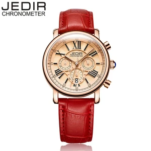 Женские часы с кожаным ремешком JEDIR, винтажные многофункциональные кварцевые часы с настоящим календарем, женские наручные часы Montre Femme 6006