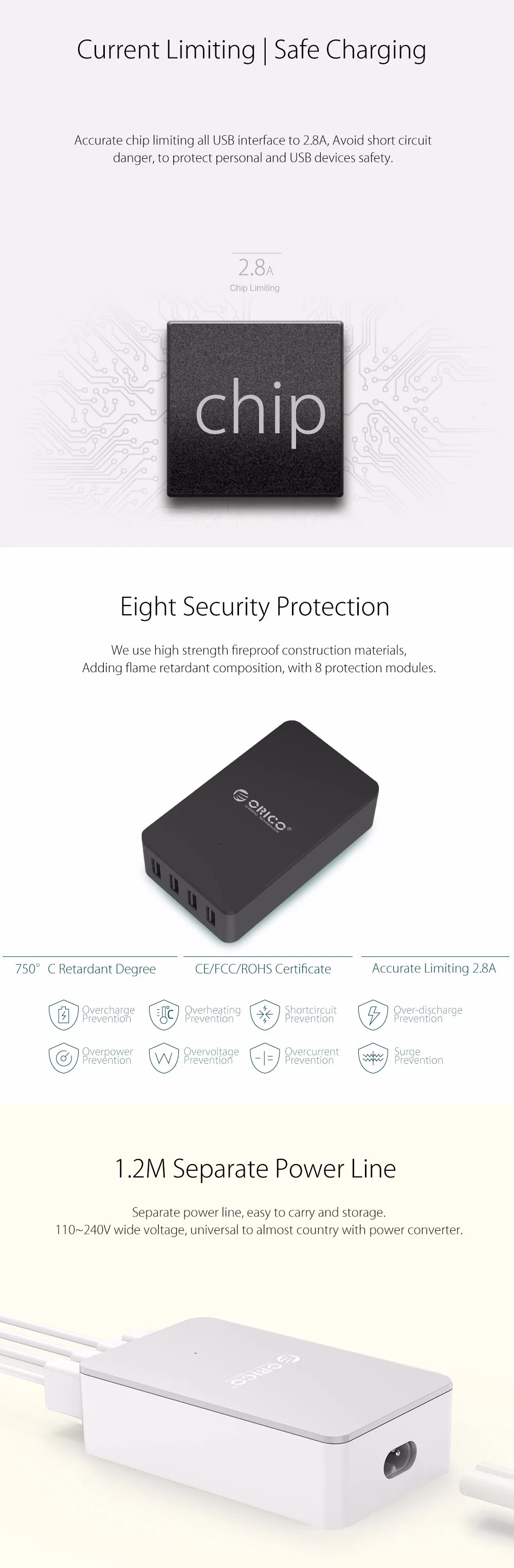 ORICO USB зарядное устройство 5V2. 4A 4 порта USB быстрое зарядное устройство адаптер портативное Сетевое зарядное устройство для телефона