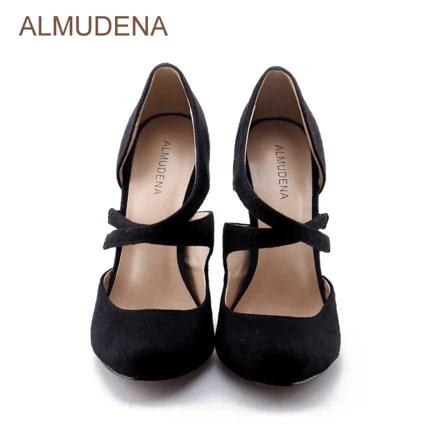 ALMUDENA/Роскошные брендовые черные замшевые модельные туфли лодочки на высоком