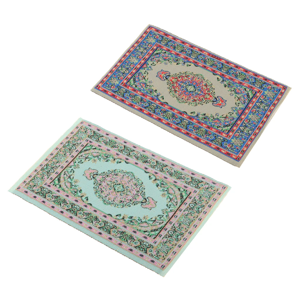 

2pcs Handmade Mini Rug Turkish Style Carpet Floor Covering Dollhouse Accs Furniture Vintage Style