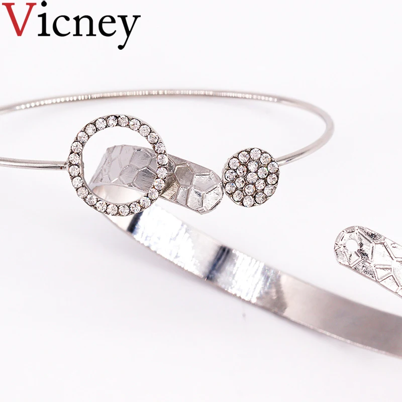 Vicney New 4 Pcs/ Set Fashion Simple Round Crystal Multilayer Adjustable Open Bracelet Party Jewelry Gift for women | Украшения и