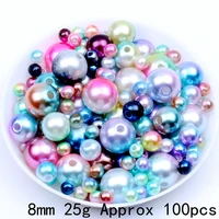 100pcs 8mm rainbow multicolor abs imitation pearl beads round loose beads diy necklacebracelet jewelry craft making accessories