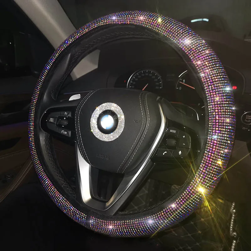 steering wheel cover Красочные Стразы, кристальная Накладка для ремня безопасности автомобиля, Накладка для переключения передач, набор алмазных крышек рулевого колеса, аксессуары для салона автомобиля, комплект - Название цвета: steering wheel cover