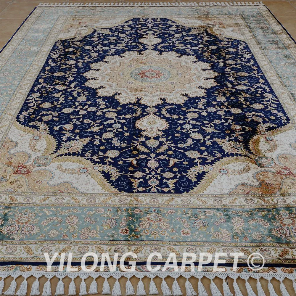 Yilong 8 'x 11 7' Восточный коврик Тебриз Большой Античный Черный Турецкий ручной