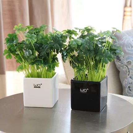 2 pcs Новые свежие зеленые искусственные цветы растения в горшках керамическая ваза для бонсай в горшках домашний декор вечерние принадлежности Свадебные украшения - Цвет: 2 pcs