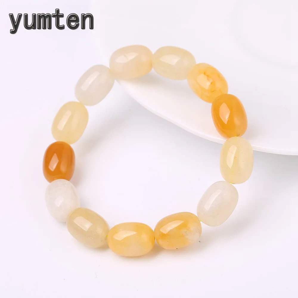 YUMTEN Натуральный топаз стрейч унисекс браслет женский желтый нефритовый мускул
