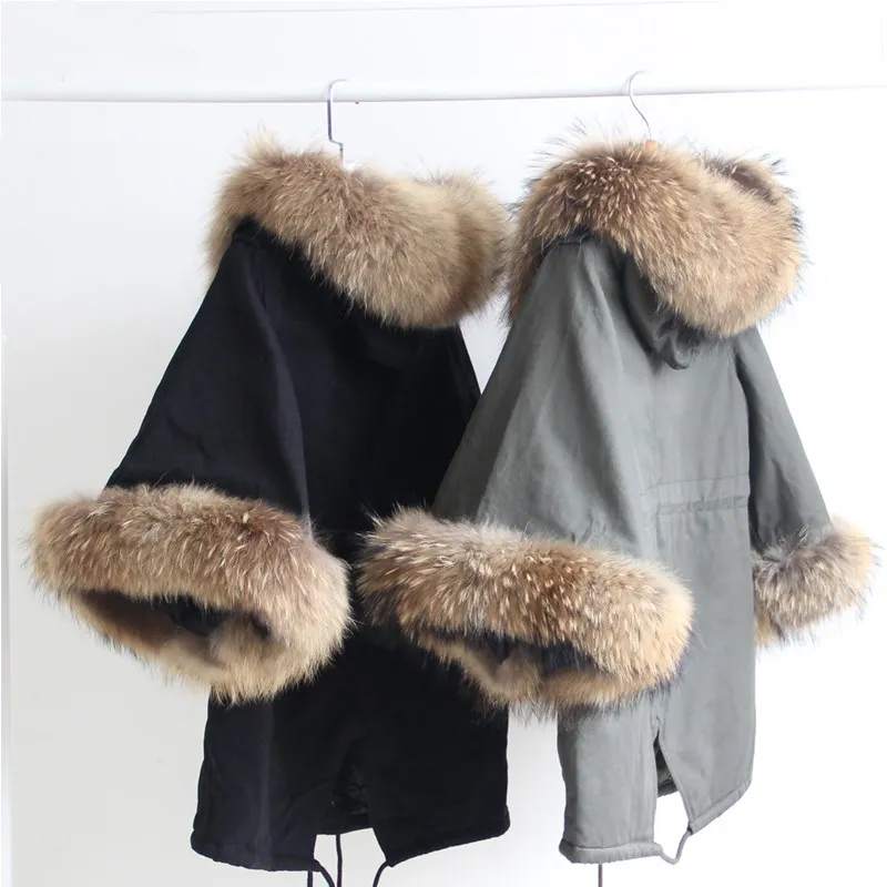 2019 mujeres abrigo de invierno chaqueta acolchado mapache Cuello|Шубы и дубленки| |