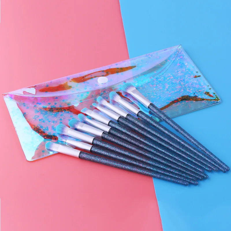 

Набор кистей для макияжа с синими блестками в виде единорога, 10 шт.