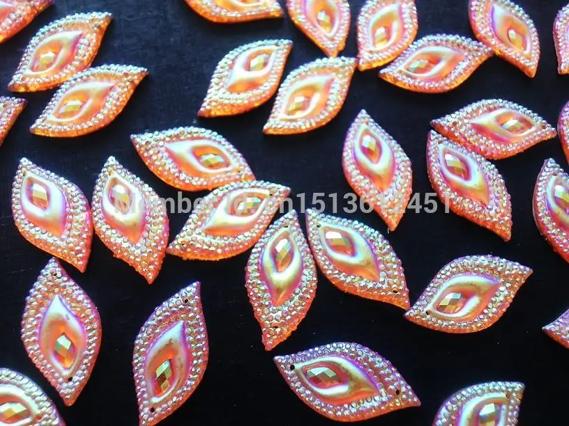 Стразы золотого цвета AB Пришивные с кристаллами плоским основанием в форме глаза