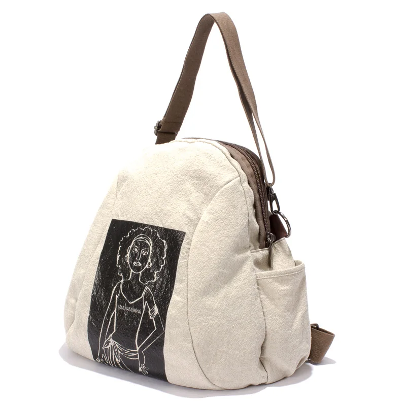 Для женщин большой Винтаж Холст Рюкзак Multi сумка белый хлопок ткань Bagpack женщина