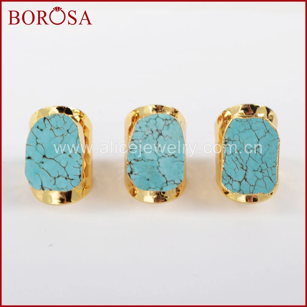 

Кольцо BOROSA Blue Howlite с камнем свободной формы, гальваническое Золотое кольцо с камнем, регулируемые драгоценные камни для женщин G0208