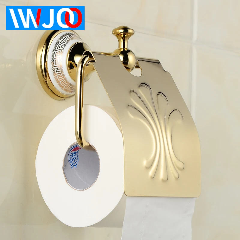 

Toilet Paper Holder Cover Waterproof Copper Ceramic Paper Towel Holder Wall Mounted Toilet Tissue Roll Paper Holder Rack Gold