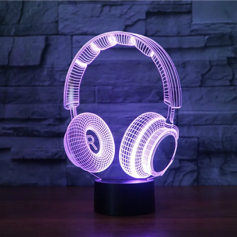 3D лампа гарнитура DJ Illlusion студийный монитор hifi музыкальный наушник 3d Ночник светильник для наушников красочная настольная лампа украшение для спальни