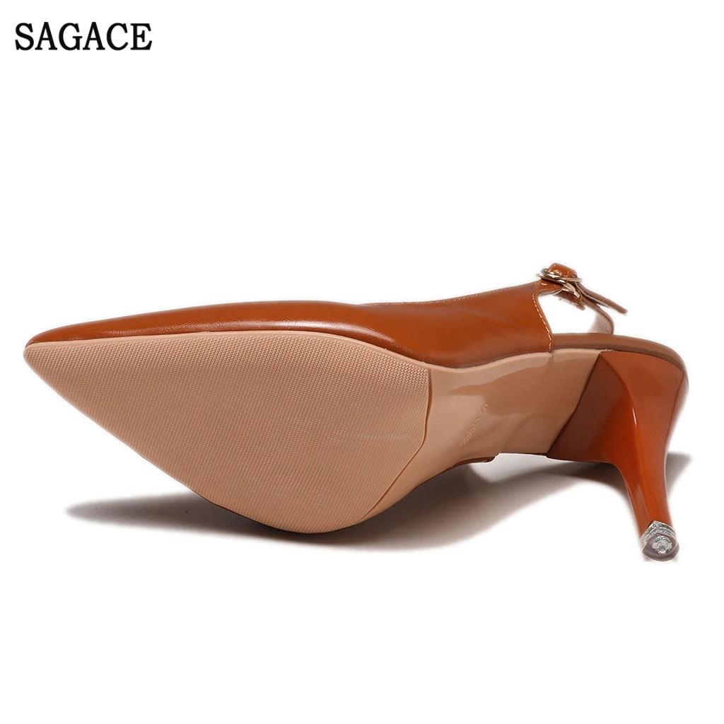 SAGACE/женские кожаные босоножки на высоком каблуке с острым носком и пряжкой