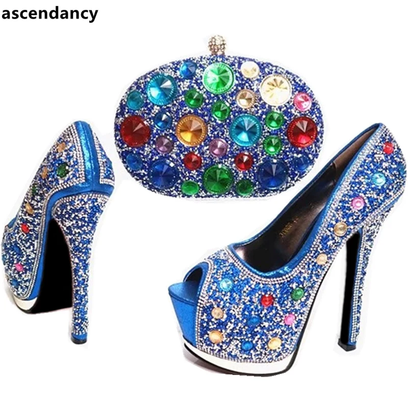Ladies Italian Shoes and Bag Set African Decorated with Rhinestone Nigerian Women Wedding Shoe | Обувь