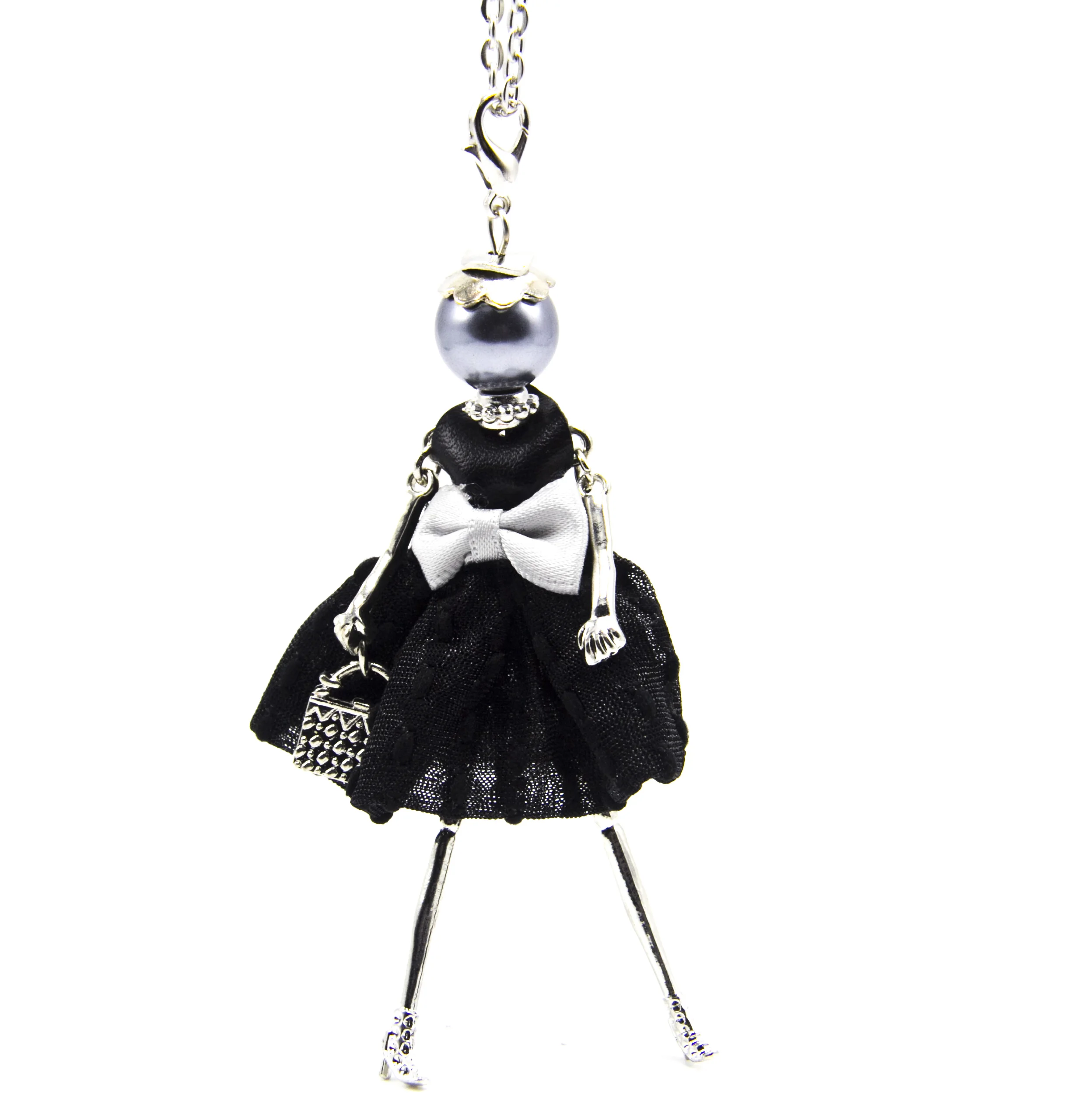 2016 Горячая Продажа! лук Милый Ткань Черный Бантом Платье сумка Черная Кукла