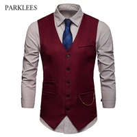 gilet chic gold chain vintage suit vest men 2019 hipster single breasted wedding red mens dress vest business casual gilet homme