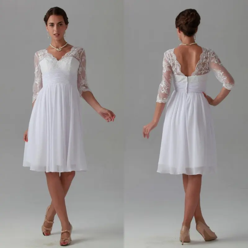 Романтическое кружевное пляжное Короткое свадебное платье длиной до колена