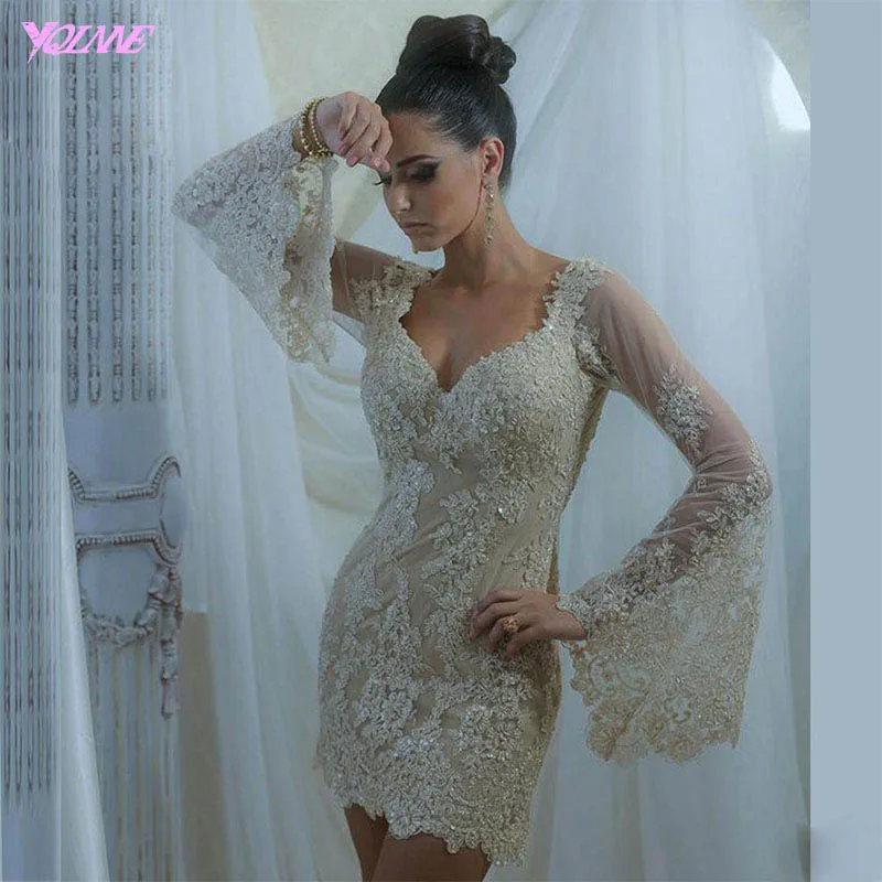 Женское кружевное коктейльное платье YQLANNE элегантное вечернее цвета шампанского