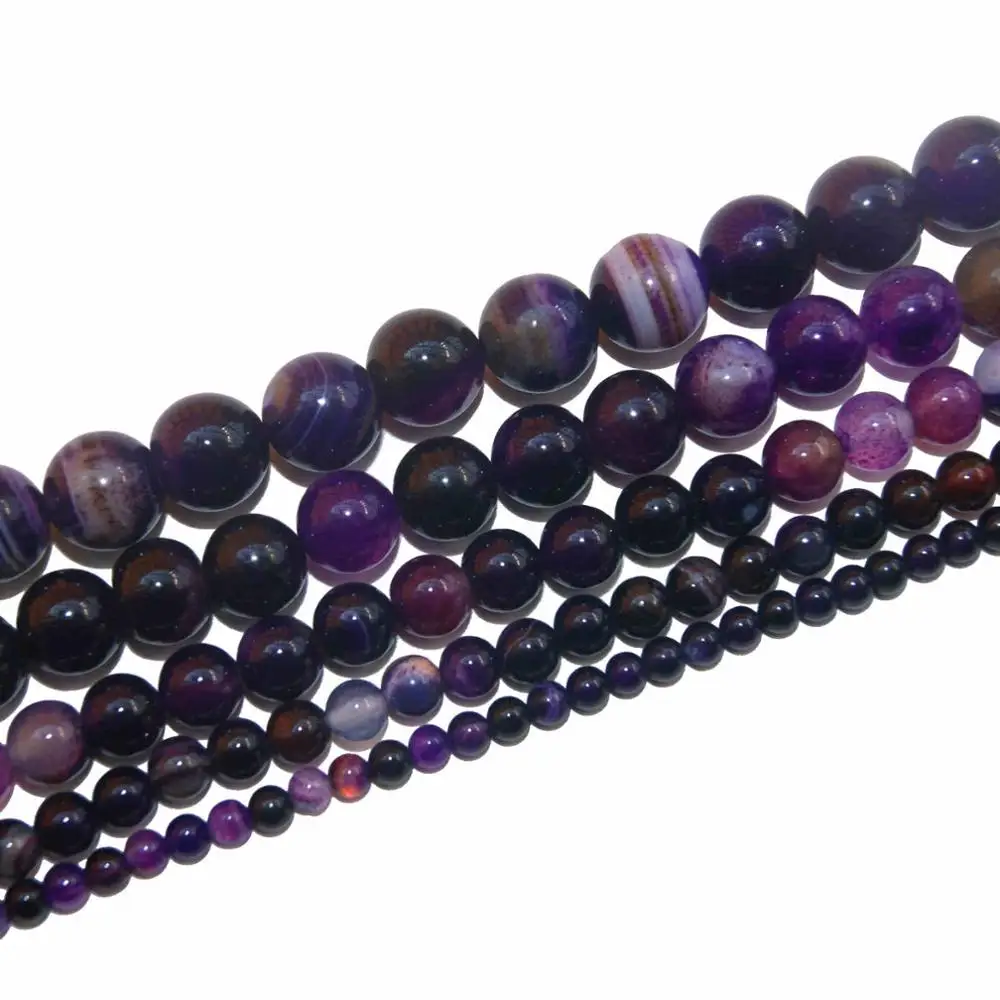 Purple Striped agate Агаты бирюзой Натуральный Камень Бисер Амазонит Круглые бусины для самостоятельного изготовления ювелирных изделий Цепочки и ожерелья браслета 4/6/8/10/12 мм - Цвет: Purple Striped agate