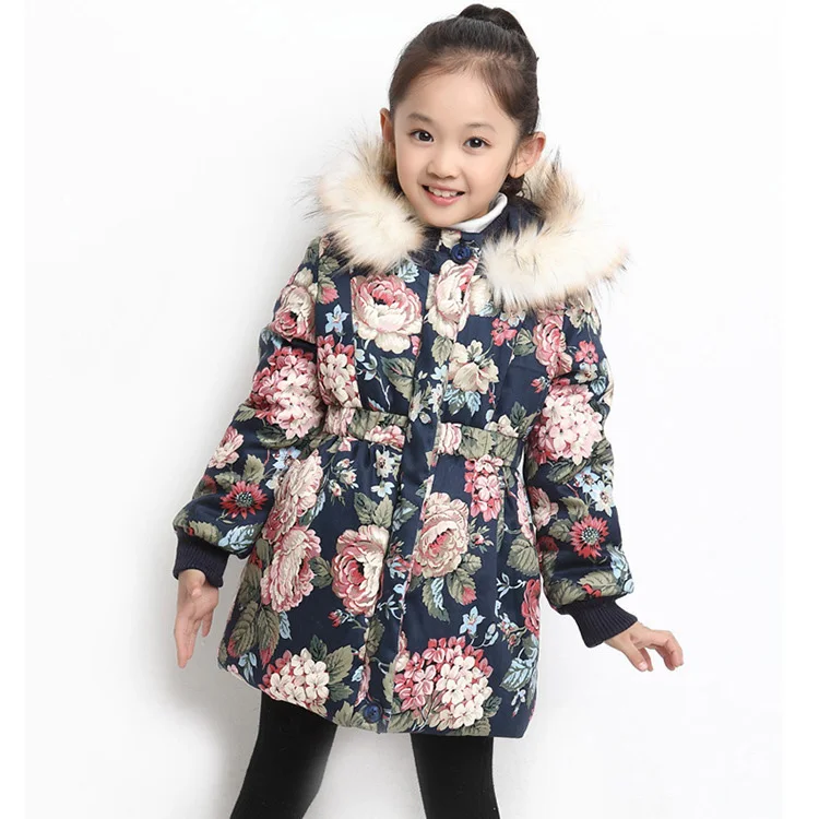 Navy blue Куртка для девочек-подростков г. Осенне-зимняя куртка для девочек, пальто с мехом Детская куртка детская верхняя одежда, пальто для девочек, одежда От 3 до 12 лет - Цвет: Navy blue