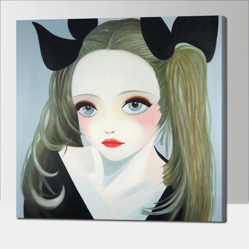 

Modern Cartoon Figure Oil Painting for Girl's Bedroom Decoration Hand Painted Beautiful Girl Canvas Painting for Living Room