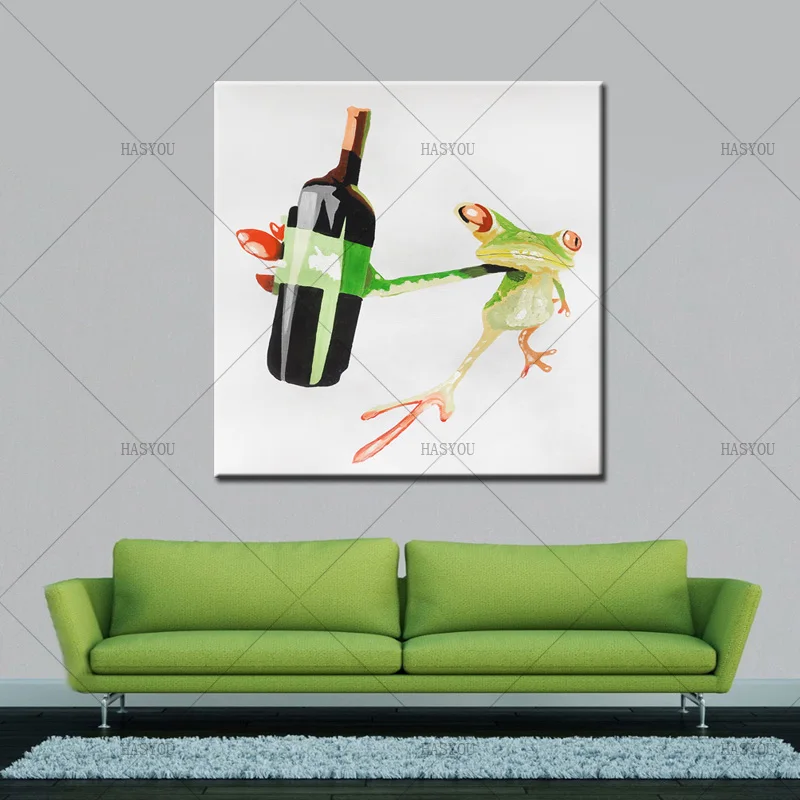 Newest Good Quality Handmade Modern Animal Oil Painting On Canvas Funny Frog With Wine Picture For Home Decor | Дом и сад
