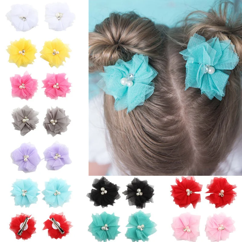 Модный детский головной убор из шифона с тремя бриллиантовыми бусинами две