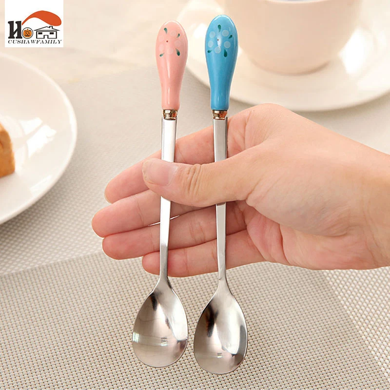 CUSHAWFAMILY нержавеющая сталь керамическая ручка молочный кофе ложка