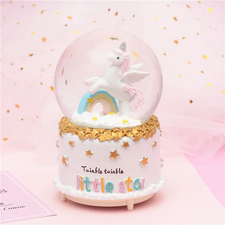 Креативная Музыкальная шкатулка со снежинками Единорог любителей хрустальный