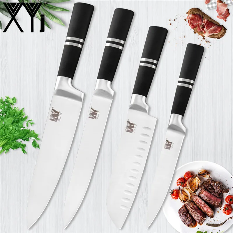 4 PCS knives Set XYj набор кухонных ножей из нержавеющей стали, хорошее качество, популярный набор кухонных ножей, нож для нарезки хлеба, Santoku, нож для очистки овощей - Цвет: 4 PCS knives Set