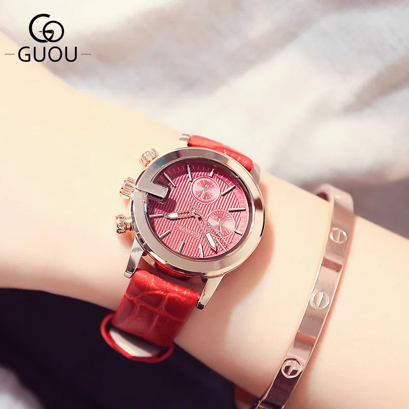 Новая мода GUOU золото известный бренд стиль первый слой кожаный ремешок кварцевые