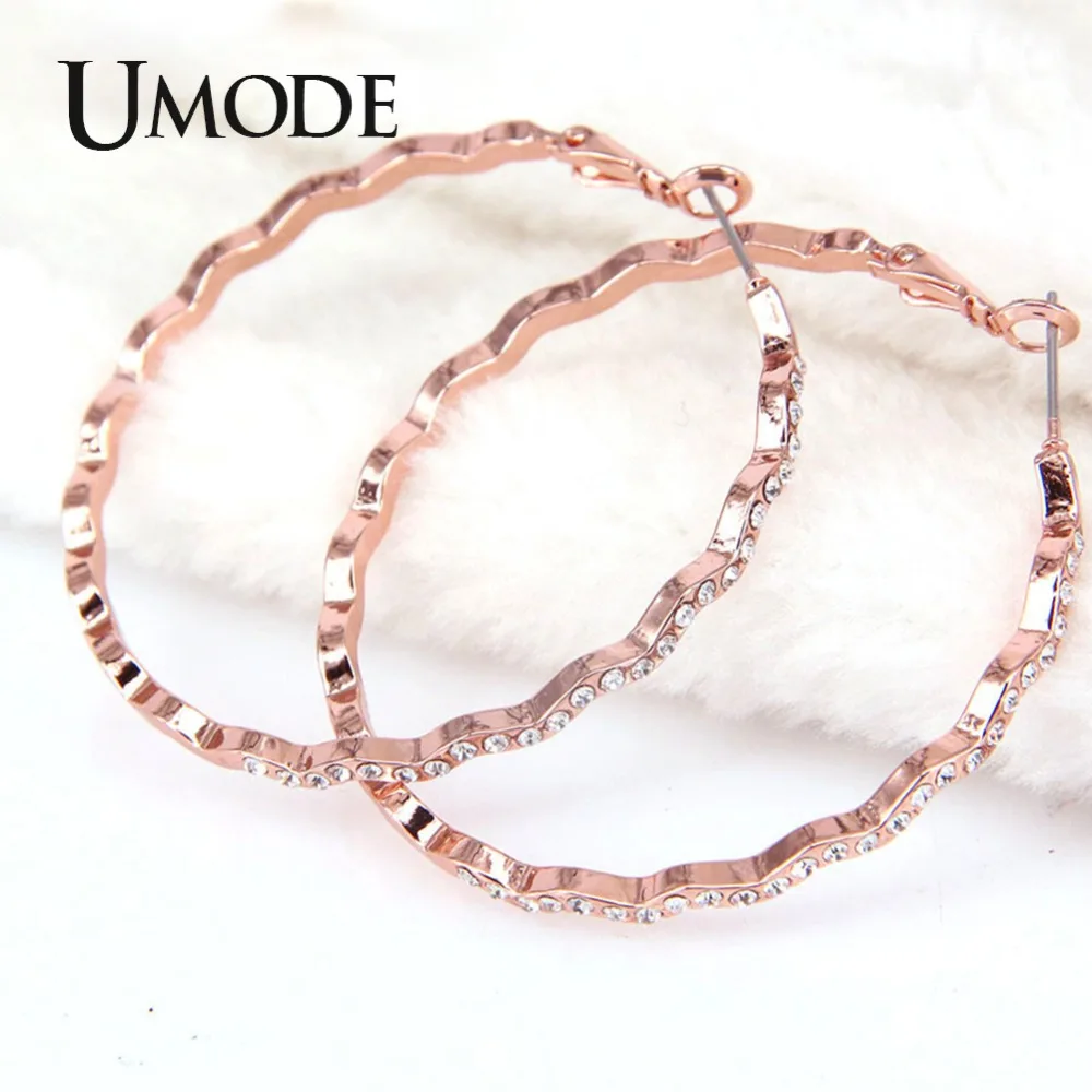 UMODE, большие круглые обручи, серьги для женщин, круглая волна, серьги Huggie, розовое золото, серебро, цвет, модные трендовые ювелирные изделия, вечерние, UE0535