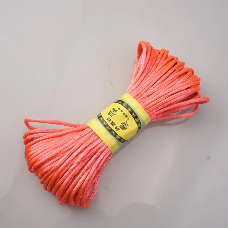 Fluorescent red 20 м 2,5 мм Разноцветные нейлоновые черные Сатиновые китайские узлы, шелковый шнур для макраме, бисероплетенная нить Шамбала HK198 - Цвет: Fluorescent red