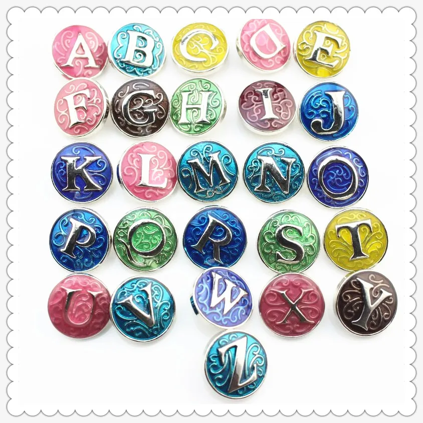 

26pcs/lot Enamel Metal Mix Letters A-Z Alphabet Snap Buttons fit 18mm Snap Bracelet Bangle Earrings Necklaces DIY Snap Jewelry