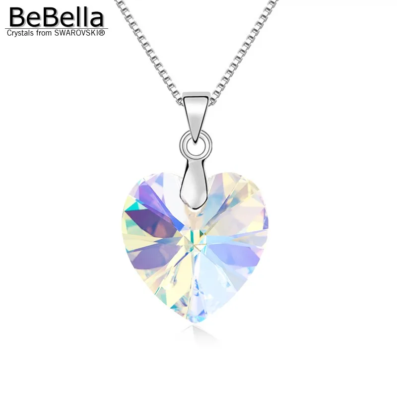 BeBella 1,8 см хрустальное ожерелье с подвеской в виде сердца с кристаллами от Swarovski, тонкая цепочка для женщин и девушек, модное ювелирное изделие, подарок - Окраска металла: Crystal AB